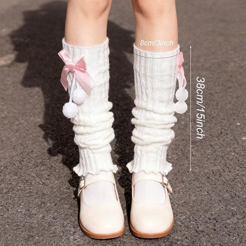 Long Lolita Kawaii Leg Warmers with Bow and Fur Balls for Women Harajuku Japanese Gyaru Leg Warmers Loose Socks in Kuwait