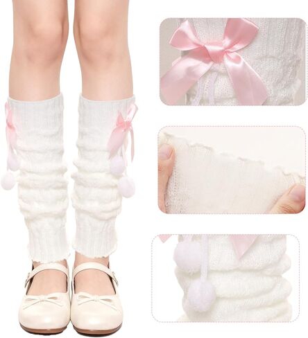 Long Lolita Kawaii Leg Warmers with Bow and Fur Balls for Women Harajuku Japanese Gyaru Leg Warmers Loose Socks in Kuwait