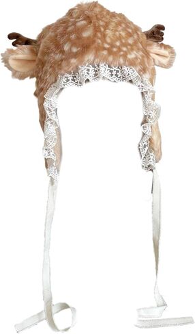 Furry Leg Warmer for Girls Cartoon Deer with Lace Brim Oversized Headgear Lovely Hat Cosplay Photo Props in Saudi Arabia