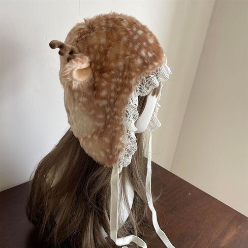 Furry Leg Warmer for Girls Cartoon Deer with Lace Brim Oversized Headgear Lovely Hat Cosplay Photo Props in Saudi Arabia