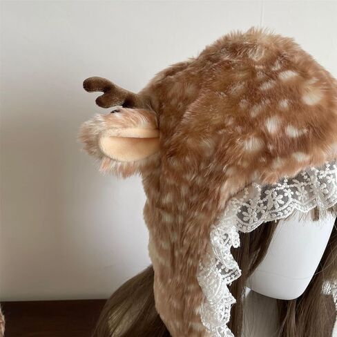 Furry Leg Warmer for Girls Cartoon Deer with Lace Brim Oversized Headgear Lovely Hat Cosplay Photo Props in Saudi Arabia