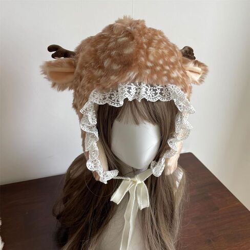 Furry Leg Warmer for Girls Cartoon Deer with Lace Brim Oversized Headgear Lovely Hat Cosplay Photo Props in Saudi Arabia