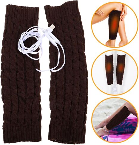 1Pair USB Heated Cable Knit Leg Warmers for Men and Women Stylish Thermal Knee Warmers for Cycling Hiking and Outdoor Activities Cozy Protection Against Cold Weather in Saudi Arabia