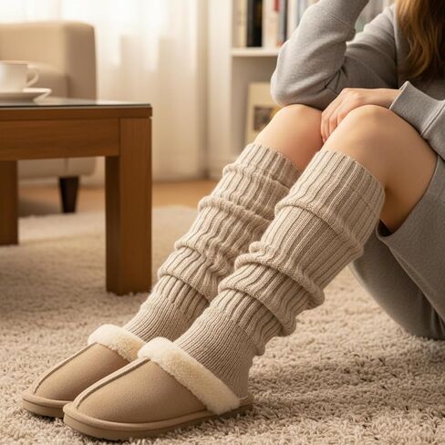 2-Pair Brown & Khaki Leg Warmers, Knit Stackable Ankle Sleeves for Women's Seasonal Wear in Saudi Arabia
