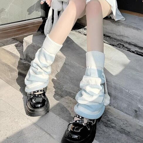 الجرونج Kawaii أنيق القوطية Y2K اكسسوارات محبوك الركبة عالية طويلة رقيق كرات ديكور مخطط تدفئة الساق in Saudi Arabia