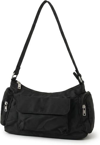 Lushandy Small Black Nylon Shoulder Bag Multi-pocket Shoulder Purse Bowler Bag Urban Viral Everyday Purse Hobo Handbag in Saudi Arabia