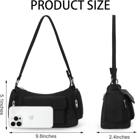 Lushandy Small Black Nylon Shoulder Bag Multi-pocket Shoulder Purse Bowler Bag Urban Viral Everyday Purse Hobo Handbag in Saudi Arabia
