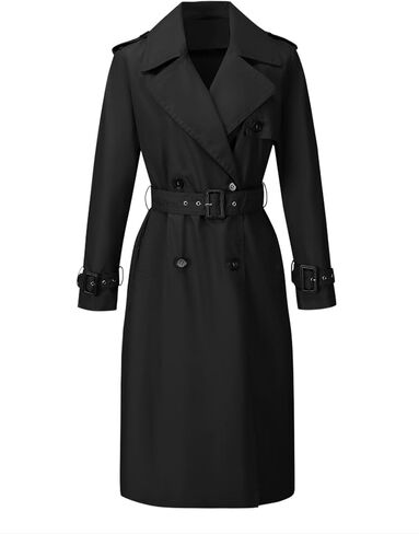 Women's Trench Coat Long Double-Breasted Belted Lapel Overcoat Lightweight Casual Windproof Spring Fall Jacket in Kuwait