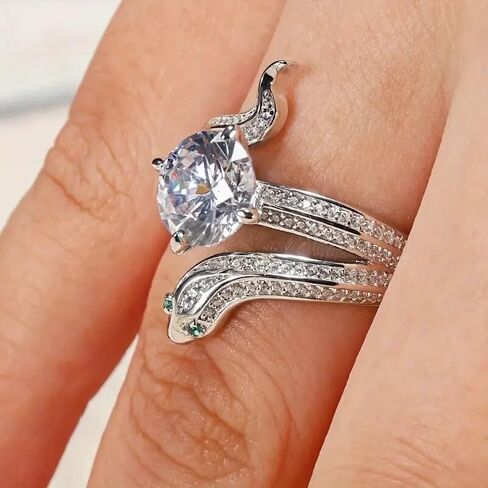 خاتم أنيق من الفضة الإسترليني عيار 925 باللون الأبيض توباز فريد من نوعه King Cobra Snake Ring مقاس 9.5 خواتم مطابقة بأسعار معقولة إكسسوارات أنيقة مجوهرات يومية تصميمات أنيقة وبسيطة in Saudi Arabia