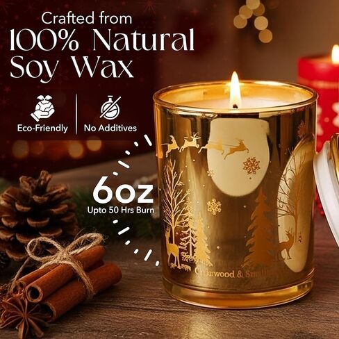 مجموعة هدايا شموع عيد الميلاد من Majestic Zen لديكور المنزل - شموع معطرة مع خشب الأرز والفانيليا والسكر وإبرة الشجرة - مجموعة هدايا شموع عيد الميلاد للنساء والرجال - عطر منزلي احتفالي - 4 عبوات in Kuwait