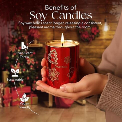 مجموعة هدايا شموع عيد الميلاد من Majestic Zen لديكور المنزل - شموع معطرة مع خشب الأرز والفانيليا والسكر وإبرة الشجرة - مجموعة هدايا شموع عيد الميلاد للنساء والرجال - عطر منزلي احتفالي - 4 عبوات in Kuwait