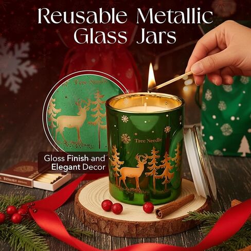 مجموعة هدايا شموع عيد الميلاد من Majestic Zen لديكور المنزل - شموع معطرة مع خشب الأرز والفانيليا والسكر وإبرة الشجرة - مجموعة هدايا شموع عيد الميلاد للنساء والرجال - عطر منزلي احتفالي - 4 عبوات in Kuwait