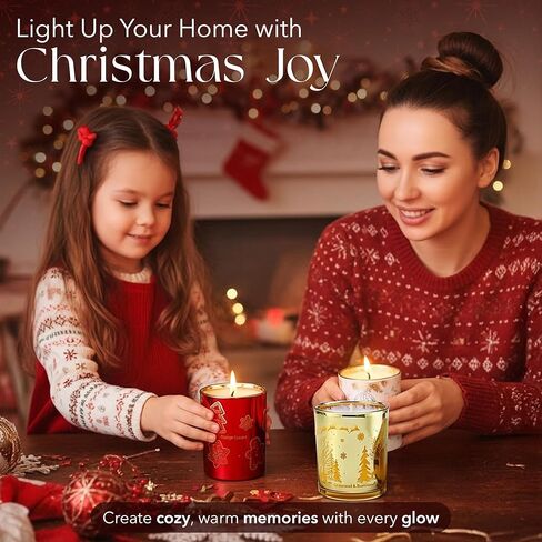 مجموعة هدايا شموع عيد الميلاد من Majestic Zen لديكور المنزل - شموع معطرة مع خشب الأرز والفانيليا والسكر وإبرة الشجرة - مجموعة هدايا شموع عيد الميلاد للنساء والرجال - عطر منزلي احتفالي - 4 عبوات in Kuwait
