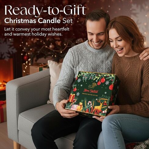 مجموعة هدايا شموع عيد الميلاد من Majestic Zen لديكور المنزل - شموع معطرة مع خشب الأرز والفانيليا والسكر وإبرة الشجرة - مجموعة هدايا شموع عيد الميلاد للنساء والرجال - عطر منزلي احتفالي - 4 عبوات in Kuwait