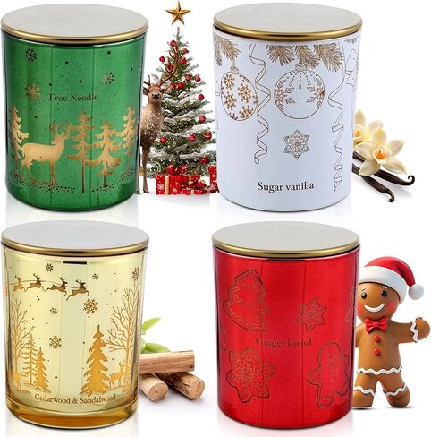 مجموعة هدايا شموع عيد الميلاد من Majestic Zen لديكور المنزل - شموع معطرة مع خشب الأرز والفانيليا والسكر وإبرة الشجرة - مجموعة هدايا شموع عيد الميلاد للنساء والرجال - عطر منزلي احتفالي - 4 عبوات in Kuwait