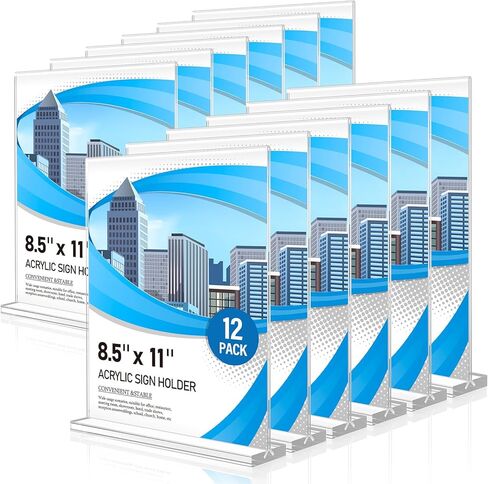حامل لافتات أكريليك 8.5 × 11 12 حزمة، حامل لافتات شفاف على الوجهين حامل بلاستيكي للعرض، حامل لافتات الطاولة، حامل نشرة على شكل حرف L in Kuwait
