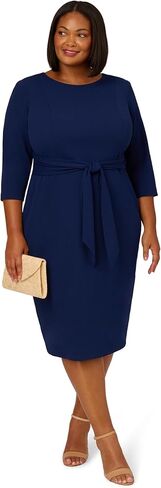 Adrianna Papell Women's Plus Size Knit Crepe TIE Waist Sheath, Navy Sateen in Saudi Arabia
