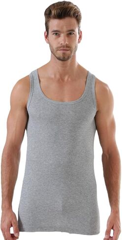 Men's Premium Cotton Ribbed Tank Top, Stretchy Athletic Undershirt, Made in Turkey, 2 Units in Saudi Arabia