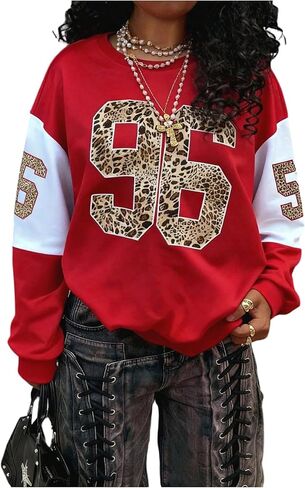 SOLY HUX Women's Plus Size Sweatshirt Y2k Jersey Shirt Leopard Number Graphic Long Sleeve Crew Neck Pullover Tops in Saudi Arabia