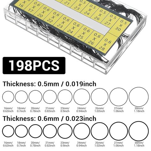 198 Pcs O Ring Watch Gasket Rubber Seal 18 Sizes Watch Back Replacement O Ring Gasket Rubber Watches Sealing Rings for Watches Repair in Saudi Arabia