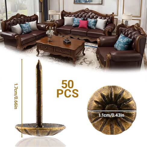 50PCS Upholstery Tacks - Antique Brass Daisy Furniture Tacks Nails for Upholstery Decorative - 7/16In Push Pins Thumb Tack for Wall, Sofa, Chair, Bed and Other Furniture DIY Decorative in Saudi Arabia