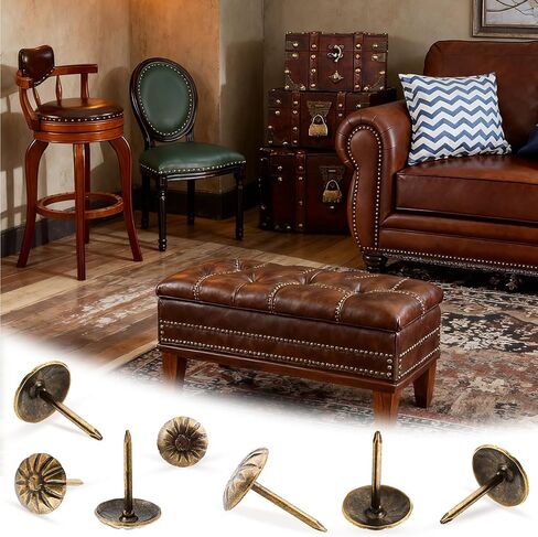 50PCS Upholstery Tacks - Antique Brass Daisy Furniture Tacks Nails for Upholstery Decorative - 7/16In Push Pins Thumb Tack for Wall, Sofa, Chair, Bed and Other Furniture DIY Decorative in Saudi Arabia