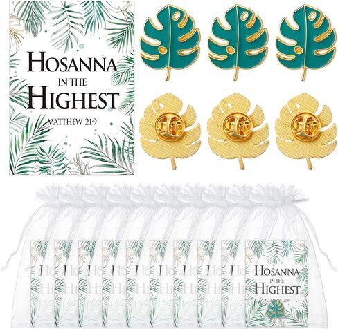 60 قطعة/30 مجموعة من دبابيس المينا Hosanna مع بطاقة أوراق النخيل تتضمن 30 قطعة من دبابيس طية صدر السترة من Palm Sunday و30 بطاقة ماثيو دينية 21:9 لموسم عيد الفصح للرجال والنساء وجوائز الكنيسة وهدايا الحفلات in Saudi Arabia