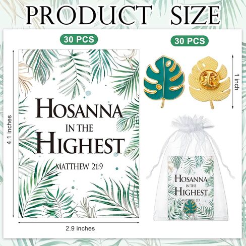 60 قطعة/30 مجموعة من دبابيس المينا Hosanna مع بطاقة أوراق النخيل تتضمن 30 قطعة من دبابيس طية صدر السترة من Palm Sunday و30 بطاقة ماثيو دينية 21:9 لموسم عيد الفصح للرجال والنساء وجوائز الكنيسة وهدايا الحفلات in Saudi Arabia