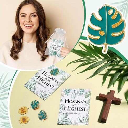 60 قطعة/30 مجموعة من دبابيس المينا Hosanna مع بطاقة أوراق النخيل تتضمن 30 قطعة من دبابيس طية صدر السترة من Palm Sunday و30 بطاقة ماثيو دينية 21:9 لموسم عيد الفصح للرجال والنساء وجوائز الكنيسة وهدايا الحفلات in Saudi Arabia