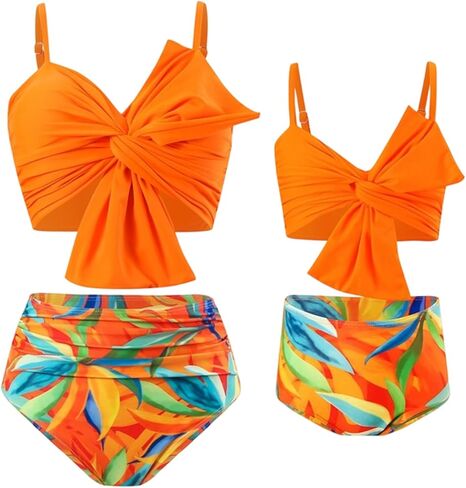 WIWIQS Family Matching Swimsuits Floral Print High Waisted Two Piece Bikini Sets Summer Beach Bathing Suit in Kuwait