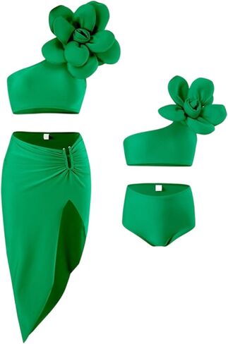 WIWIQS Family Matching Swimsuits Floral Print High Waisted Two Piece Bikini Sets Summer Beach Bathing Suit in Kuwait