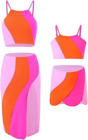 WIWIQS Family Matching Swimsuits Floral Print High Waisted Two Piece Bikini Sets Summer Beach Bathing Suit in Kuwait