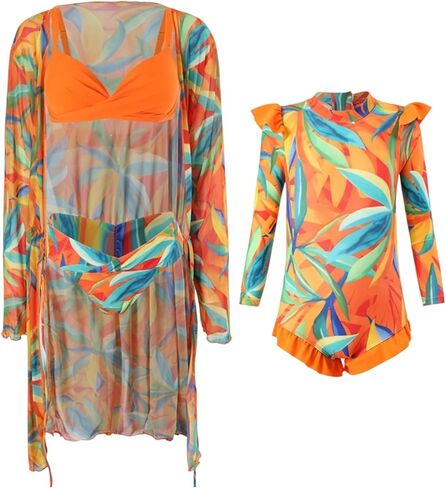 WIWIQS Family Matching Swimsuits Floral Print High Waisted Two Piece Bikini Sets Summer Beach Bathing Suit in Kuwait