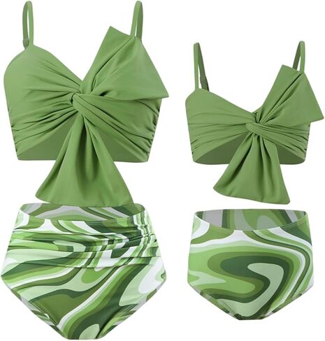 WIWIQS Family Matching Swimsuits Floral Print High Waisted Two Piece Bikini Sets Summer Beach Bathing Suit in Kuwait