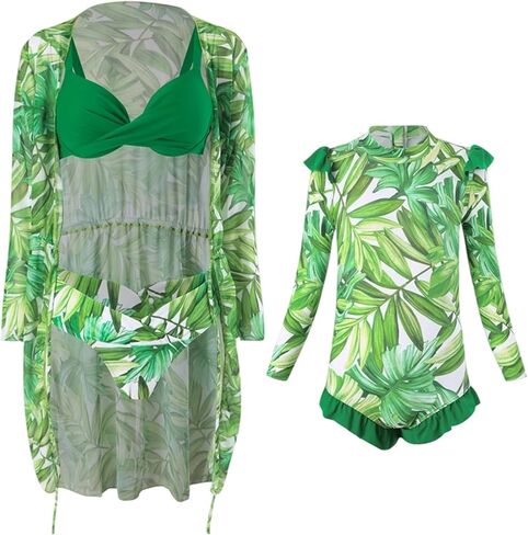 WIWIQS Family Matching Swimsuits Floral Print High Waisted Two Piece Bikini Sets Summer Beach Bathing Suit in Kuwait