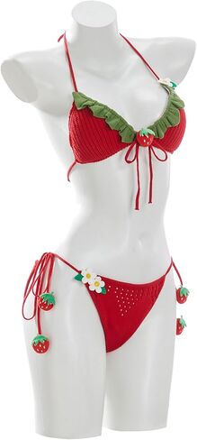 haikyuu Women Strawberry Bikini Crochet Swimsuit Tie Side Two Piece Bathing Suit Halter Triangle Cute Swimwear in Saudi Arabia