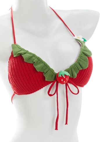 haikyuu Women Strawberry Bikini Crochet Swimsuit Tie Side Two Piece Bathing Suit Halter Triangle Cute Swimwear in Saudi Arabia