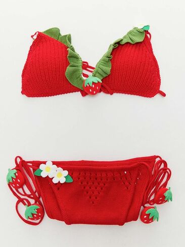haikyuu Women Strawberry Bikini Crochet Swimsuit Tie Side Two Piece Bathing Suit Halter Triangle Cute Swimwear in Saudi Arabia