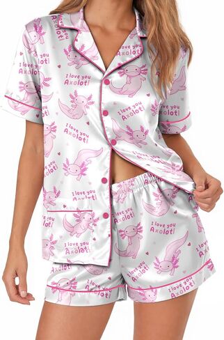 Women’s Silk Short Satin Pajama Set - Soft Button Down Sleepwear Shorts, Elegant Loungewear Pajama Day Gift in Saudi Arabia