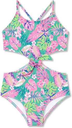 بدلة سباحة للفتيات قطعة واحدة - بدلة استحمام للأطفال الكبار بأشرطة قابلة للتعديل مع ظهر متقاطع مقاس 6X-16 in Kuwait