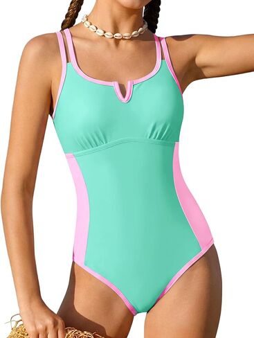 Girls One Piece Swimsuit Color Block Bathing Suit Adjustable Straps Padded Beach Pool Swimwear for Teens 7-16Y in Kuwait