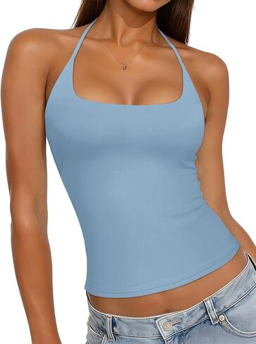 REORIA Womens Sexy Halter Backless Tank Tops Basic Double Lined Camisole Crop Tops Y2K Trendy Sleeveless Shirts Going Out Top in Saudi Arabia