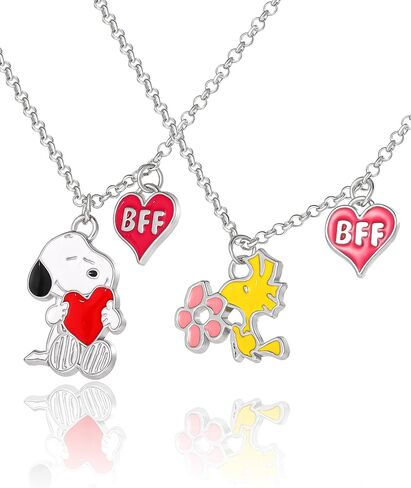 قلادات Peanuts Snoopy and Woodstock Best Friends لشخصين مع ترخيص رسمي من BFF Charms، 16 بوصة + 3.25 بوصة مجموعة من قلادتين للصداقة in Saudi Arabia