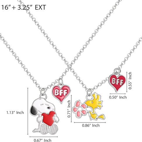 قلادات Peanuts Snoopy and Woodstock Best Friends لشخصين مع ترخيص رسمي من BFF Charms، 16 بوصة + 3.25 بوصة مجموعة من قلادتين للصداقة in Saudi Arabia