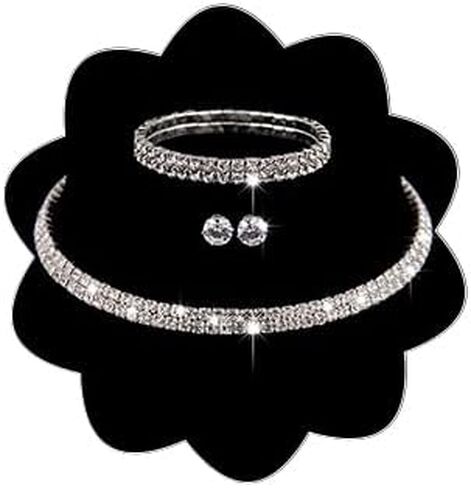Bridal Necklace Earrings Set Simple Multilayer Necklace Bride Wedding Set Rhinestone Necklace Choker Bracelet Dangle Earrings Accessories for Women and Grils, silver in Kuwait