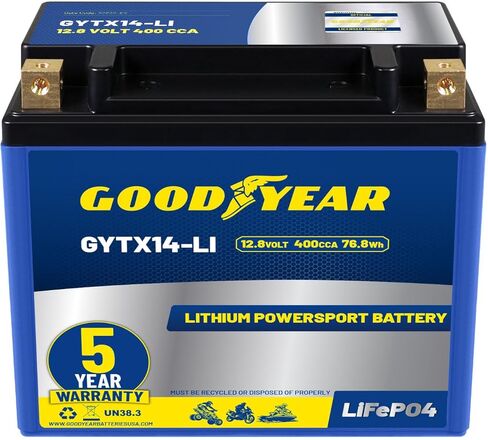 Goodyear GYTX9-LI Lithium LiFePO4 12.8V 300CCA Rechargeable High Performance Powersport Battery with Smart BMS Replacement for Motorcycle, ATV, UTV, Scooter, Watercraft, Jet Ski, and Snowmobile in Saudi Arabia