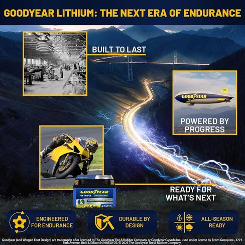 Goodyear GYTX9-LI Lithium LiFePO4 12.8V 300CCA Rechargeable High Performance Powersport Battery with Smart BMS Replacement for Motorcycle, ATV, UTV, Scooter, Watercraft, Jet Ski, and Snowmobile in Saudi Arabia