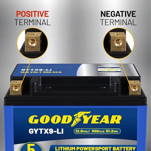 Goodyear GYTX9-LI Lithium LiFePO4 12.8V 300CCA Rechargeable High Performance Powersport Battery with Smart BMS Replacement for Motorcycle, ATV, UTV, Scooter, Watercraft, Jet Ski, and Snowmobile in Saudi Arabia