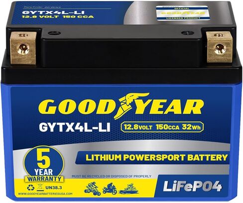 Goodyear GYTX9-LI Lithium LiFePO4 12.8V 300CCA Rechargeable High Performance Powersport Battery with Smart BMS Replacement for Motorcycle, ATV, UTV, Scooter, Watercraft, Jet Ski, and Snowmobile in Kuwait