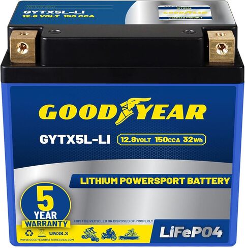 Goodyear GYTX9-LI Lithium LiFePO4 12.8V 300CCA Rechargeable High Performance Powersport Battery with Smart BMS Replacement for Motorcycle, ATV, UTV, Scooter, Watercraft, Jet Ski, and Snowmobile in Saudi Arabia